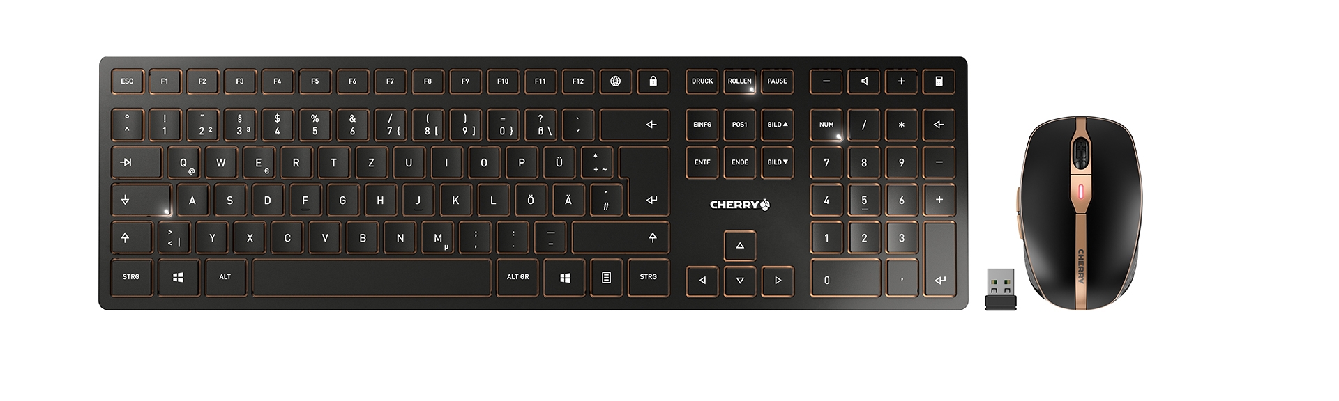 Cherry DW 9000 SLIM, Desktop-Set schwarz/bronze, Layout: Französisch